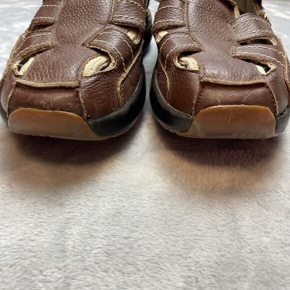 MBT Mens Fumba Fisherman Sandals 10 Brown Leather Vented Hook Loop Grandpa Dad